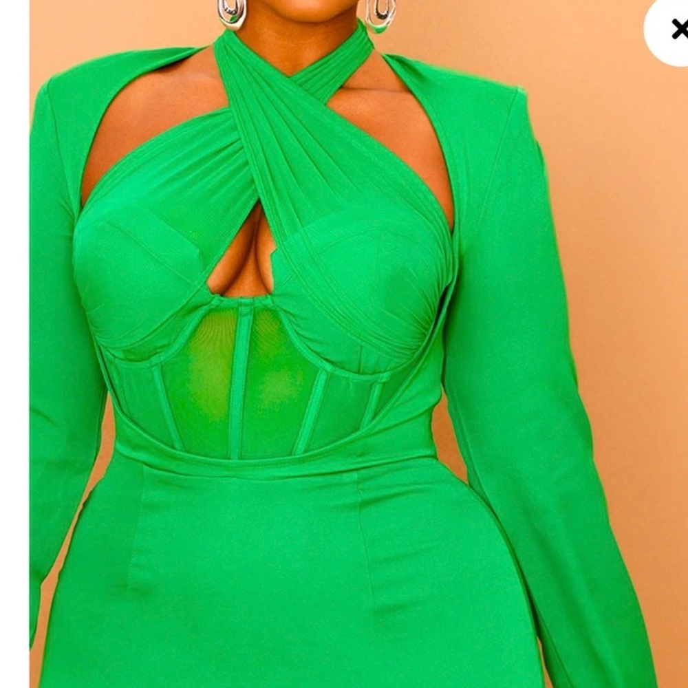 Emerald Green Corset Blazer dress - Picture 2 of 8